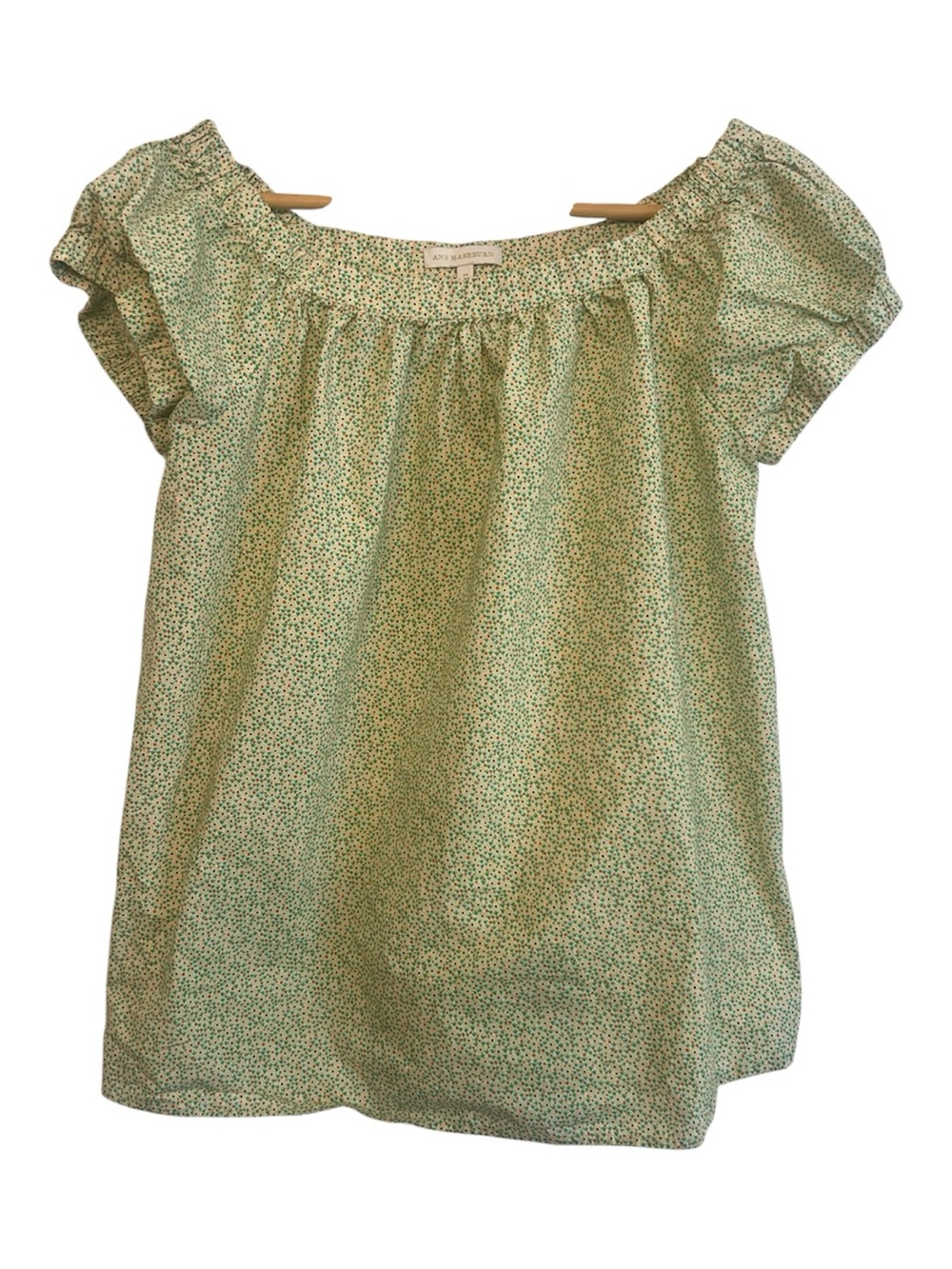 Ann Mashburn Green Orange Micro Floral Print Cotton Puff Sleeve Top Medium